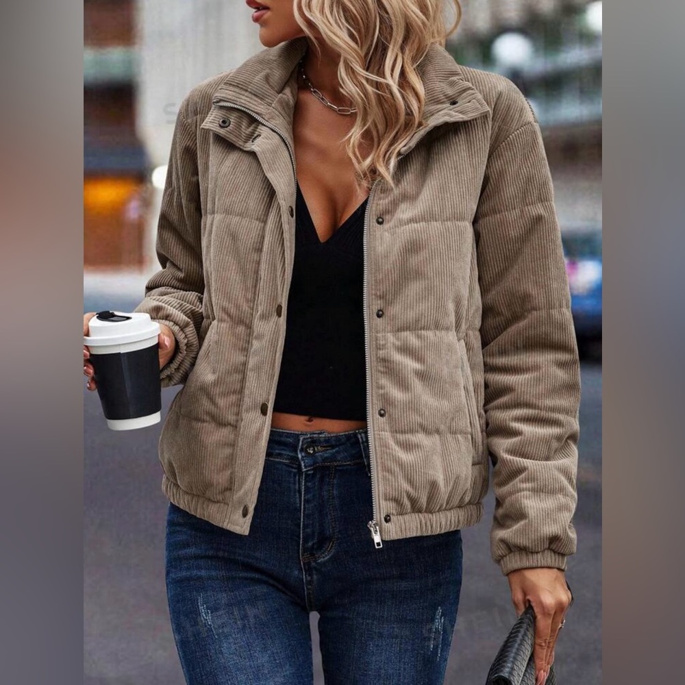Brown Snap Button Up Puffer Coat